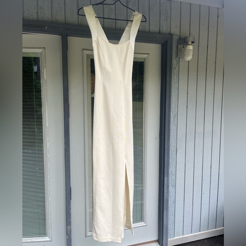 Cream Bride Wedding Dress Sheath Square Neck Sleeveless Y2K